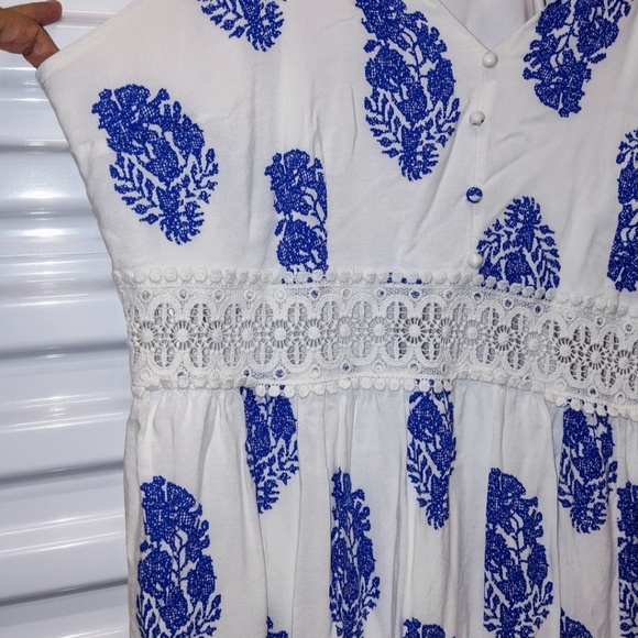 Fashion Nova Holy Slit Maxi Sundress Embroidered Waist Ivory/Royal Women's US 2X - Picture 5 of 7